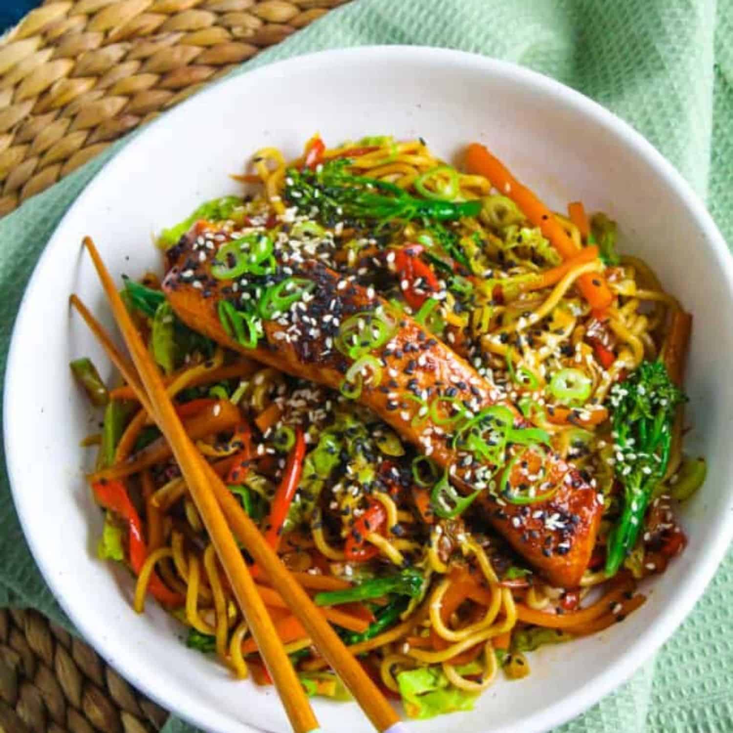 Air Fryer Teriyaki Salmon Noodles