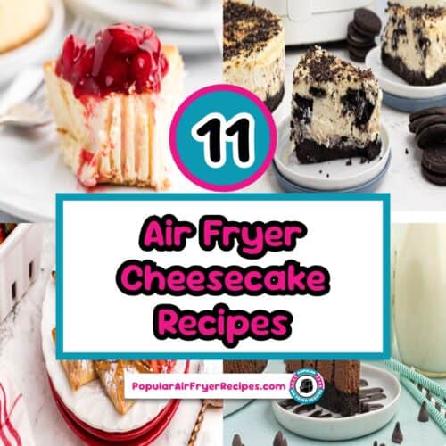 Assorted air fryer cheesecake desserts with various toppings and flavors.